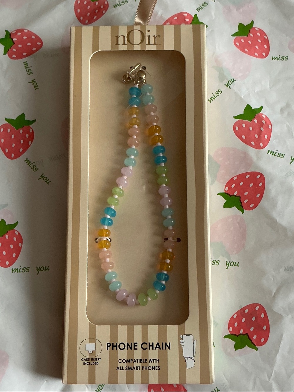 nOir Jewelry Pastel Rainbow Beaded Phone Chain